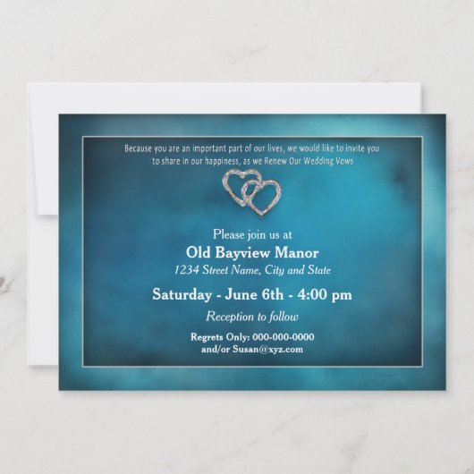 の結婚誓いを更新する招待状 – 二ハート/ブルース 招待状 (裏面)