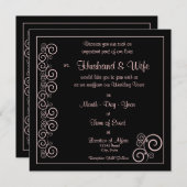 の結婚誓いを更新 – ブラック/ピンクのスパイラル 招待状 (正面/裏面)