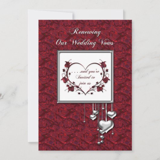 の結婚誓い招待状、赤/銀ハート 招待状 (正面)