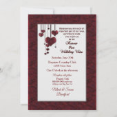 の結婚誓い招待状、赤/銀ハート 招待状 (裏面)