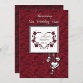 の結婚誓い招待状、赤/銀ハート 招待状 (正面/裏面)