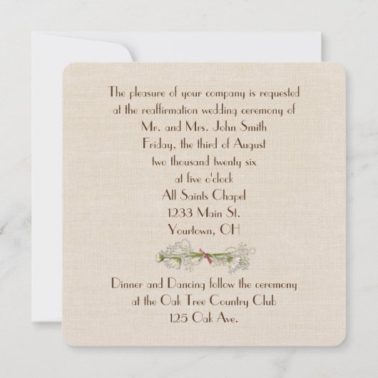 の結婚誓の再燃セピアデイジー 招待状 (裏面)