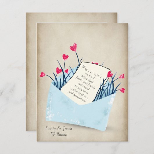 の結婚誓の更新ハート花 招待状 (正面/裏面)