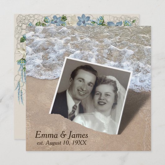 の結婚誓の更新ビーチスナップショット 招待状 (正面/裏面)