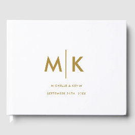 の結婚豪華モダンモノグラム白金ゴールド ゲストブック