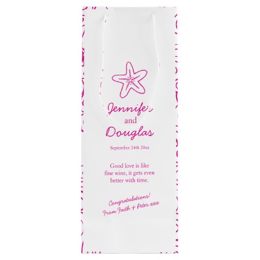 の結婚贈り物パーソナライズされたのスターフィッシュピンクのワインバッグ ワインギフトバッグ (裏面)