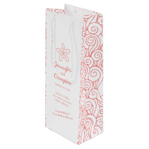 の結婚贈り物パーソナライズされたのスターフィッシュ・オレンジ・ワインバッグ ワインギフトバッグ