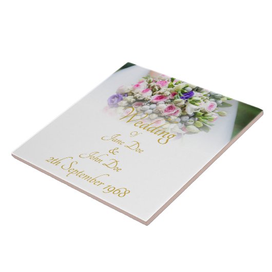 の結婚贈り物 – カラフルのブーケ結婚付き花嫁 タイル (側面)