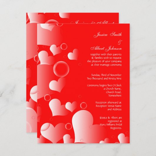 の結婚赤いハート 招待状 (正面/裏面)