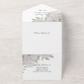 の結婚赤面グレーピンクのローズフローラ水色 オールインワン招待状 (外側)