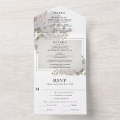 の結婚赤面グレーピンクのローズフローラ水色 オールインワン招待状 (内側)