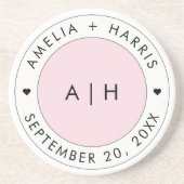 の結婚赤面ピンクイニシャルモノグラムカップル名 コースター (正面)