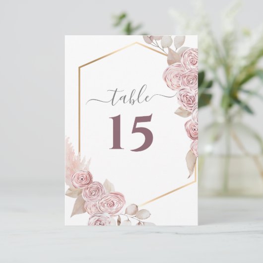 の結婚赤面ピンクフローラゴールデンテーブル番号 出欠カード (スタンド正面)