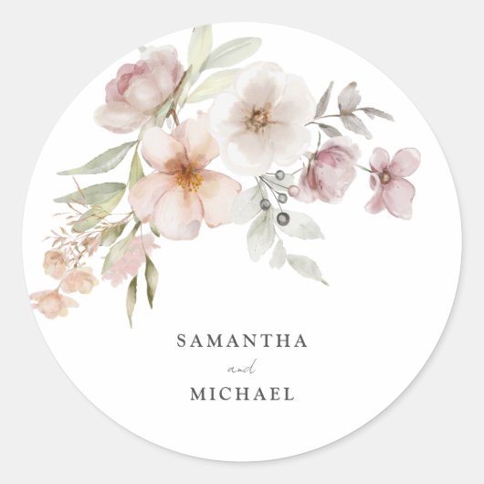 の結婚赤面ピンクフローラシール ラウンドシール (正面)