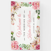 の結婚赤面ピンク水色フローラ包まれた 横断幕 (縦)