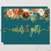 の結婚車とギフトのサイン – ティール（緑がかった色）&オレンジ結婚ズ (正面/裏面)