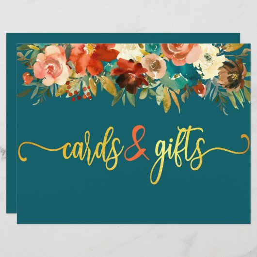 の結婚車とギフトのサイン – ティール(緑がかった色)&オレンジ結婚ズ (正面/裏面)