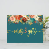 の結婚車とギフトのサイン – ティール（緑がかった色）&オレンジ結婚ズ (スタンド正面)