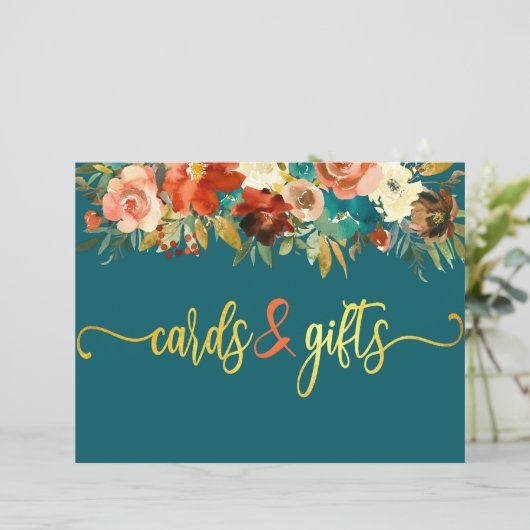 の結婚車とギフトのサイン – ティール（緑がかった色）&オレンジ結婚ズ (スタンド正面)