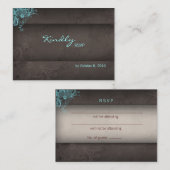の結婚返信カードターコイズ青茶色 エンクロージャーカード (正面/裏面)