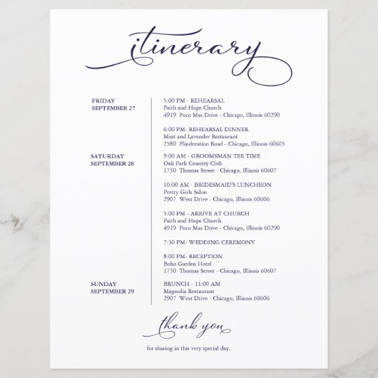 の結婚週末の日程のスクリプエレガントト歓迎 (裏面)