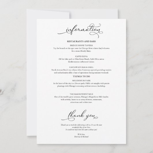 の結婚週末の日程エレガント 招待状 (裏面)