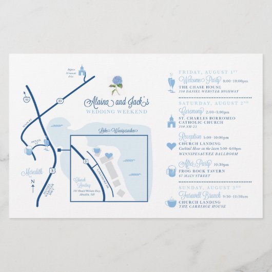 の結婚週末ウェルカムマップカード – ALAINA用 (裏面)