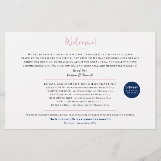の結婚週末ウェルカムマップカード – Kiersten用 (正面)