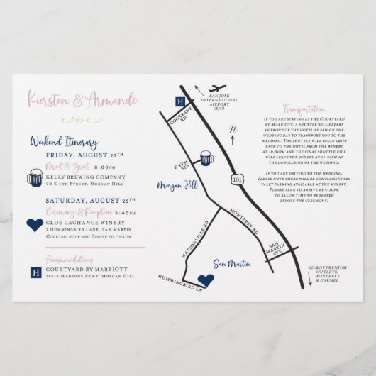 の結婚週末ウェルカムマップカード – Kiersten用 (裏面)