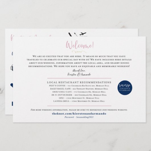 の結婚週末ウェルカムマップカード – Kiersten用 (正面/裏面)