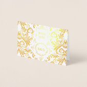 の結婚金ゴールドの渦巻き全カスタム文字 箔カード (正面)