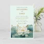 の結婚金ゴールドの縁がある蓮の花 招待状 (スタンド正面)