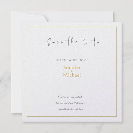 の結婚金ゴールドカラー書道台本の日付を保存 招待状 (正面)