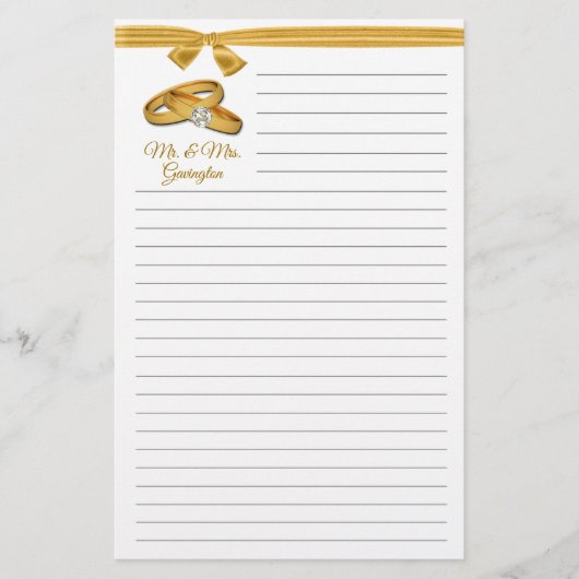 の結婚金ゴールドバンドと金ゴールドリボン 便箋 (正面)