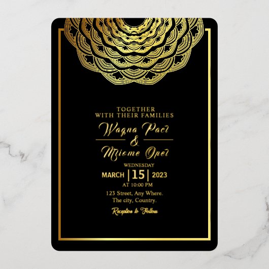 の結婚金ゴールドフォイル招待カードデザイン 箔招待状 (正面)