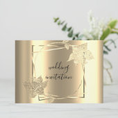 の結婚金ゴールドフレフェイクームQRコードフローラ 招待状 (スタンド正面)