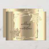 の結婚金ゴールドフレフェイクームQRコードフローラ 招待状 (正面/裏面)