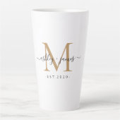 の結婚金ゴールドモノグラム名Year Est カフェラテマグ (正面)