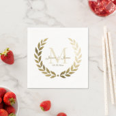 の結婚金ゴールドローレルリースホワモノグラムのイト スタンダードカクテルナプキン (インサイチュ)