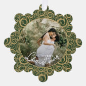 の結婚金ゴールド上の写真Swirl Green Christmas オーナメントカード (正面)