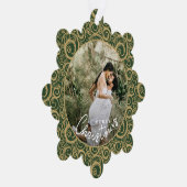 の結婚金ゴールド上の写真Swirl Green Christmas オーナメントカード (右)