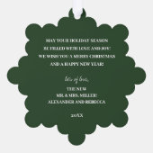 の結婚金ゴールド上の写真Swirl Green Christmas オーナメントカード (裏面)