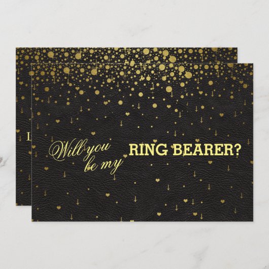 の結婚金ゴールド紙吹雪リングや輪ベアラ招待状 招待状 (正面/裏面)