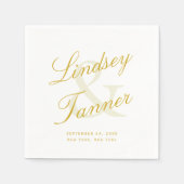 の結婚金ゴールド・スクリプトのエレガント新郎新婦 スタンダードカクテルナプキン (正面)