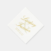 の結婚金ゴールド・スクリプトのエレガント新郎新婦 スタンダードカクテルナプキン (角)