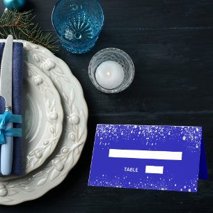 の結婚青い銀王室の色のグリッターが輝く プレイスカード