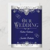 の結婚青エレガント銀ダイヤ王室のモンドハート 招待状 (正面)