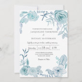 の結婚青モダン色のフローラ 招待状 (正面)