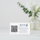 の結婚青航海のいかりRSVP QR ストライプの エンクロージャーカード (スタンド正面)
