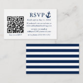 の結婚青航海のいかりRSVP QR ストライプの エンクロージャーカード (正面/裏面)